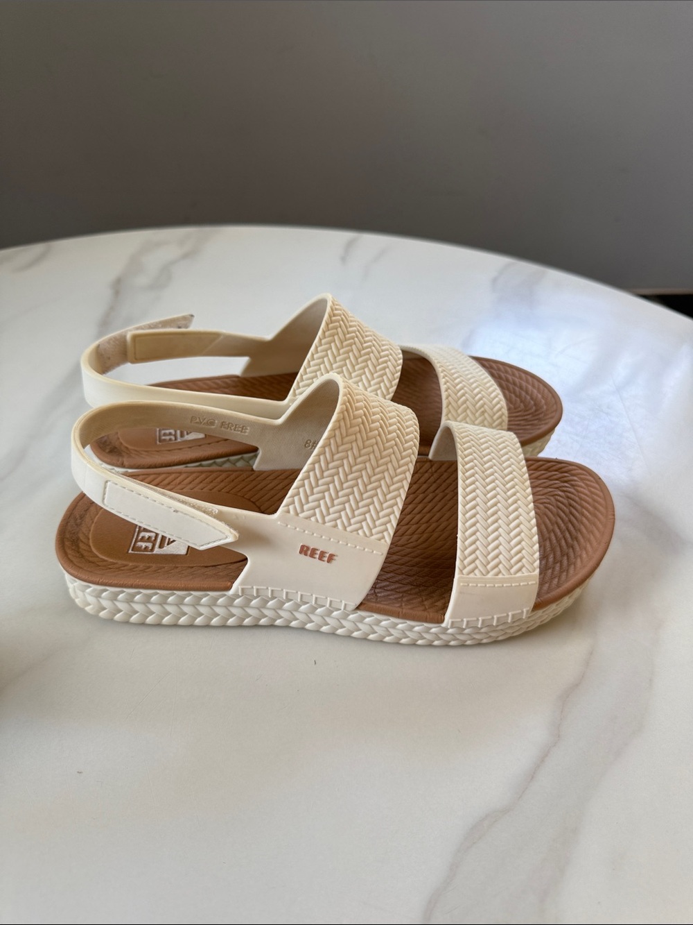 Reef Women’s Cream Braided Strap Slingback Sandals with Tan Footbed